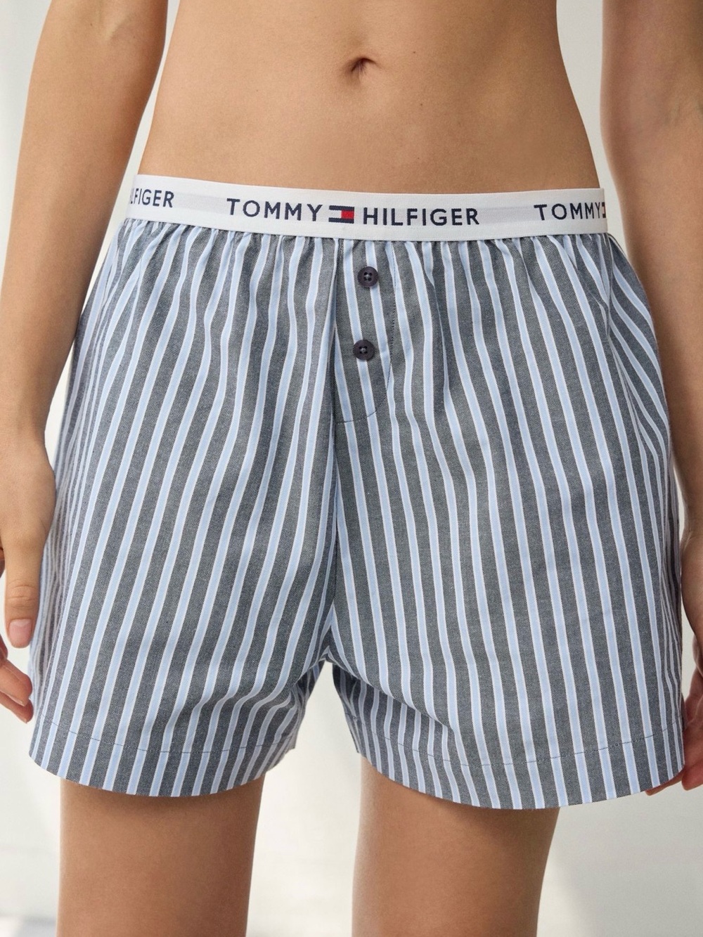 Tommy Hilfiger Navy and White Striped Cotton Boxer Shorts